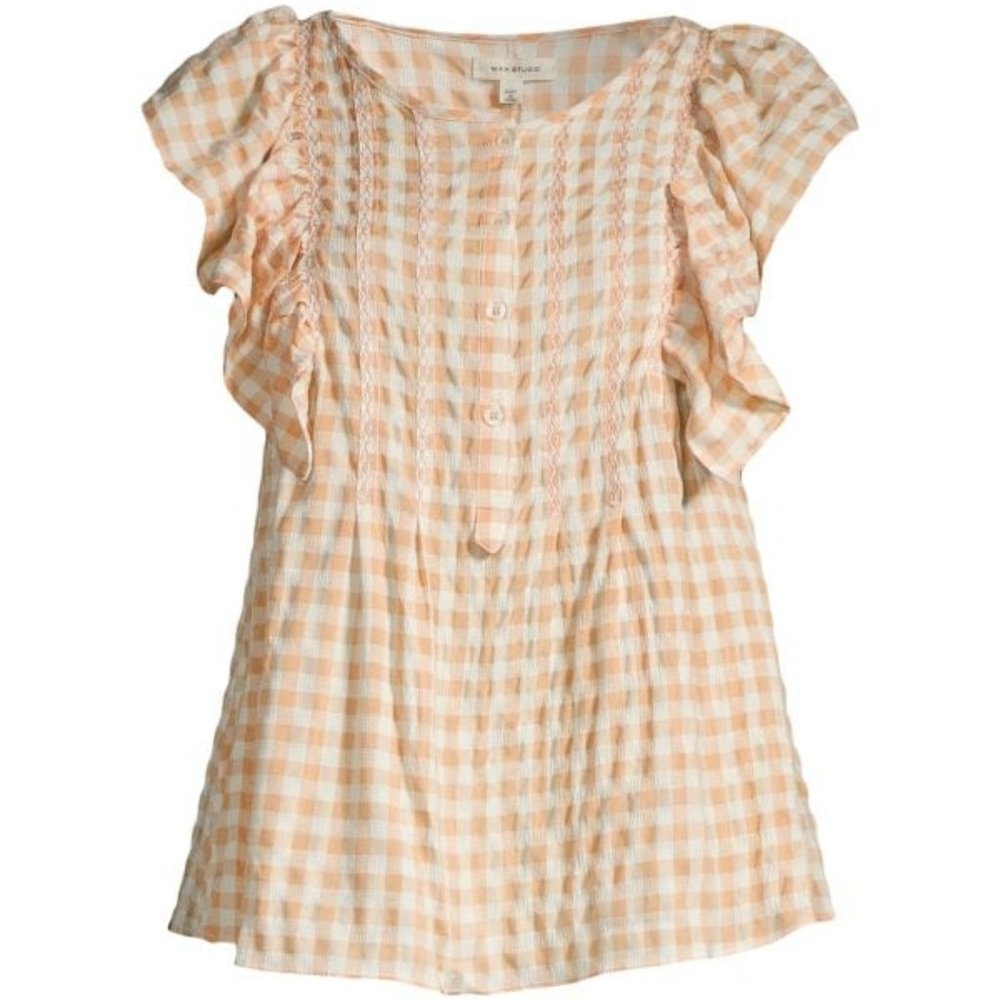 NWT MAX STUDIO GINGHAM RUFFLE TOP (M) - Picture 3 of 5